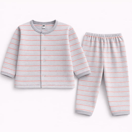 Grey & Coral Stripe Newborn Sleepwear Set (2-Piece)