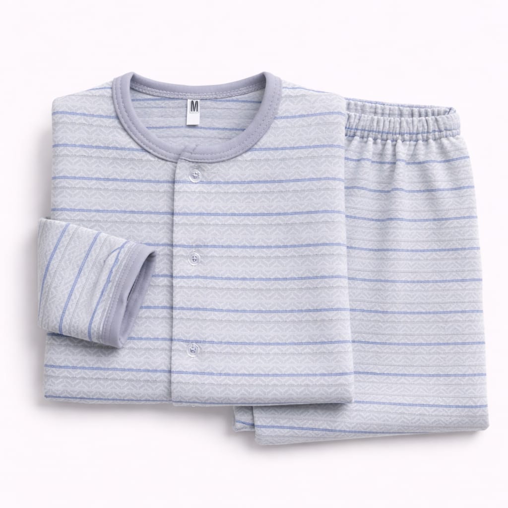 Grey & Blue Stripe Newborn Sleepwear Set (2-Piece)