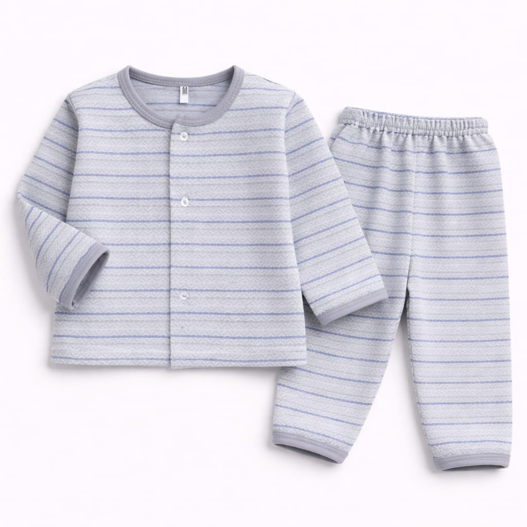Grey & Blue Stripe Newborn Sleepwear Set (2-Piece)