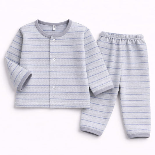 Grey & Blue Stripe Newborn Sleepwear Set (2-Piece)