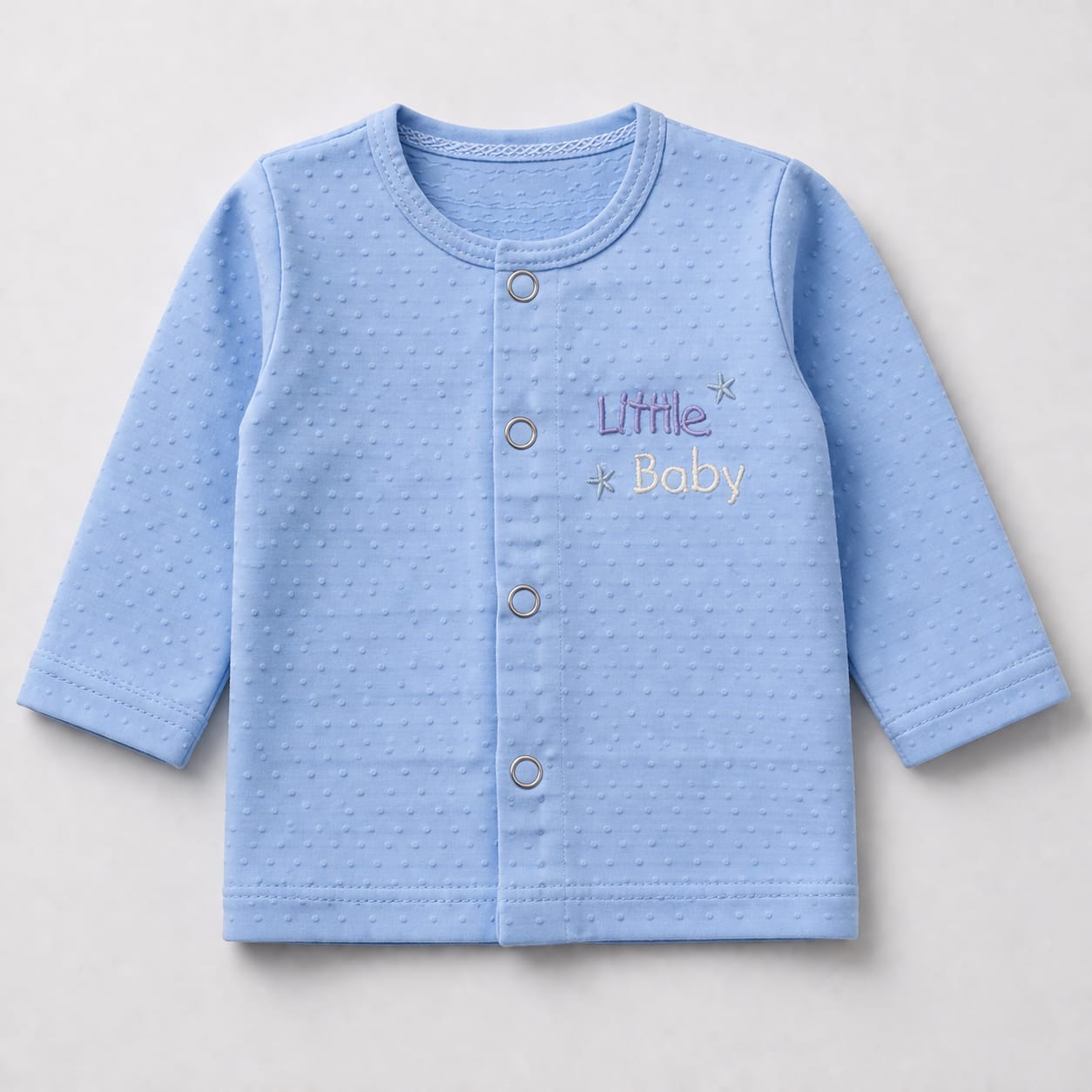 Baby Blue Swiss Dot Button Night Suit Set (2-Piece)