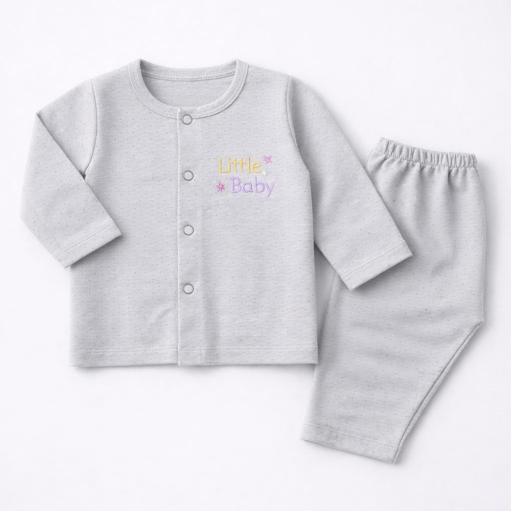 Little Baby Soft Grey Textured Night Suit Set (2-Piece)