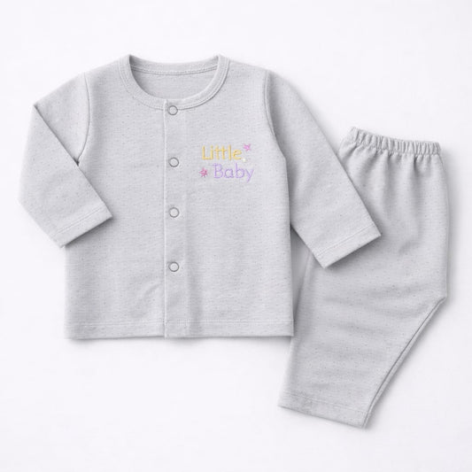 Little Baby Soft Grey Textured Night Suit Set (2-Piece)