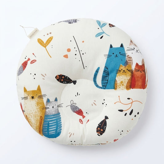Whimsical Cats & Fish Baby Support Pillow Cream