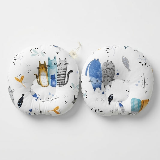 Cats Family & Fish pure White Baby Support Pillow