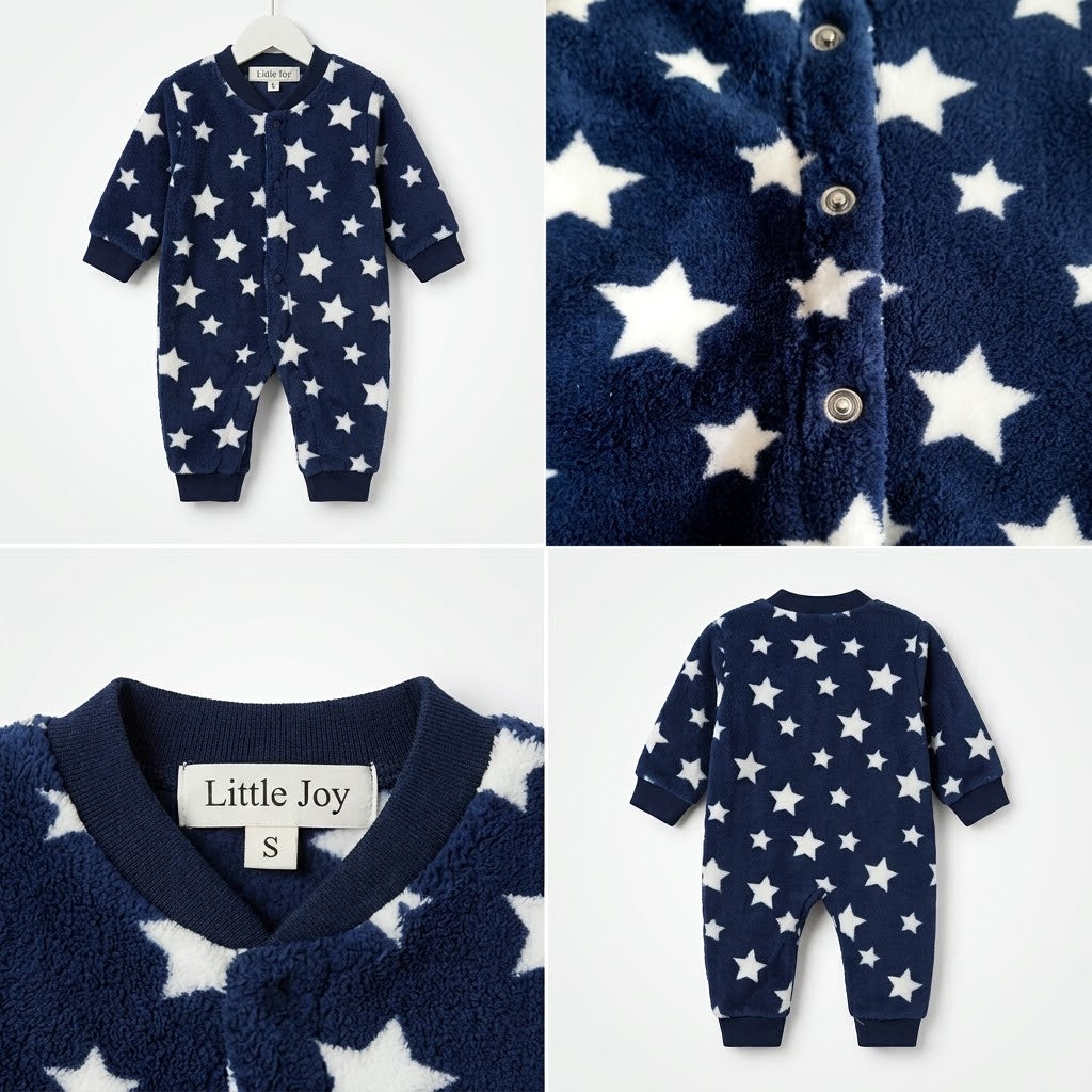 Little Joy Cozy Plush Star Print Baby Romper