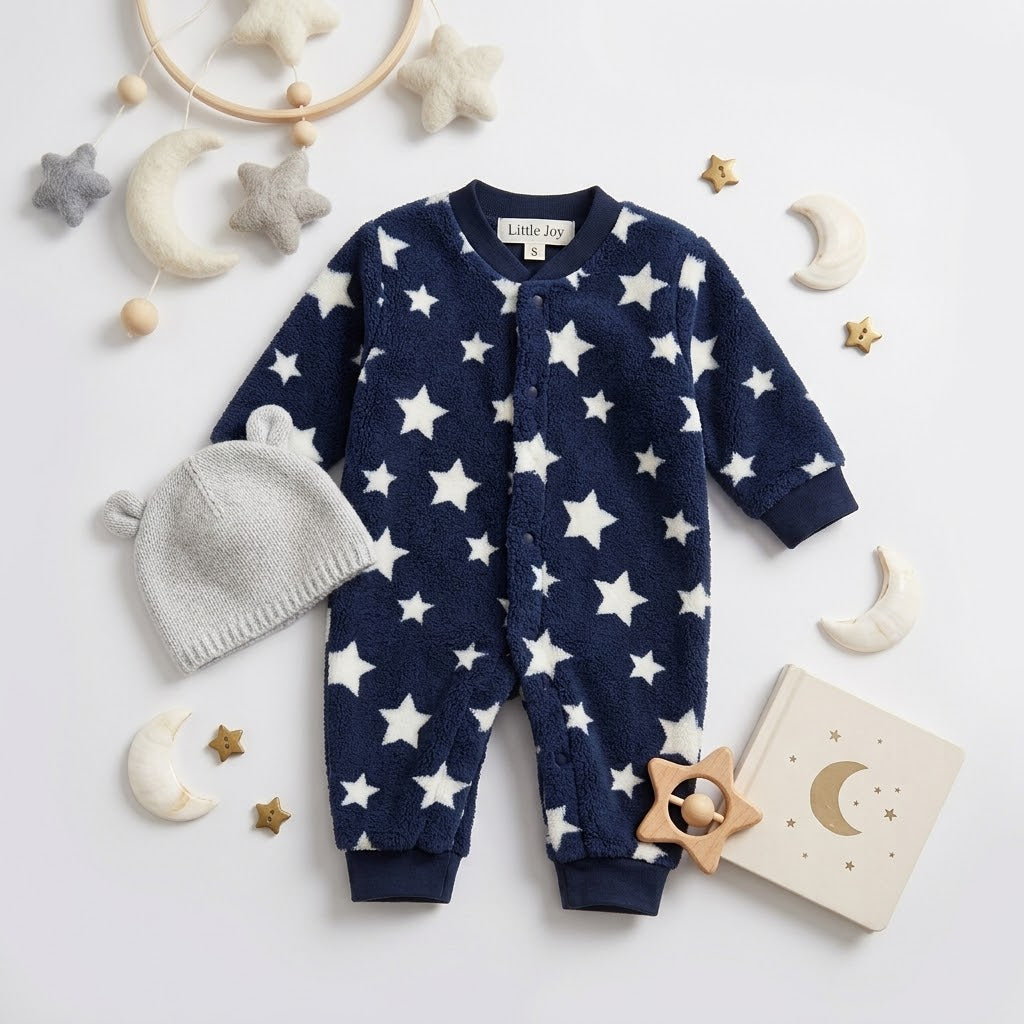 Little Joy Cozy Plush Star Print Baby Romper