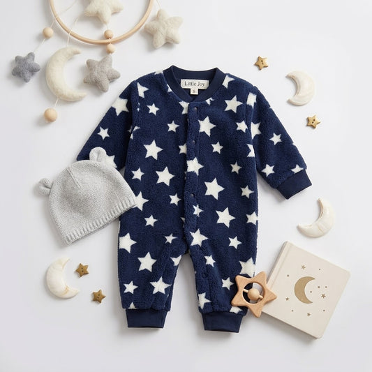 Little Joy Cozy Plush Star Print Baby Romper