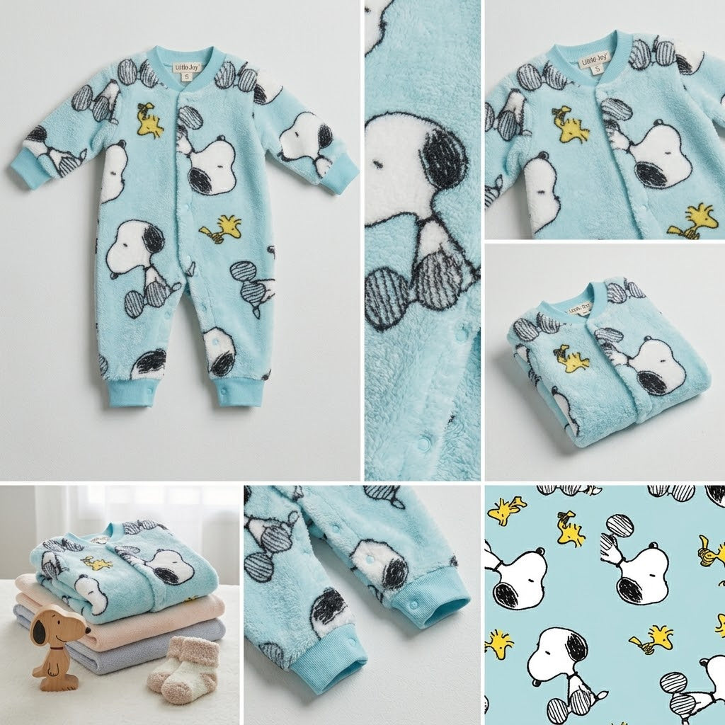 Classic Snoopy Print Plush Baby Romper - Sky Blue