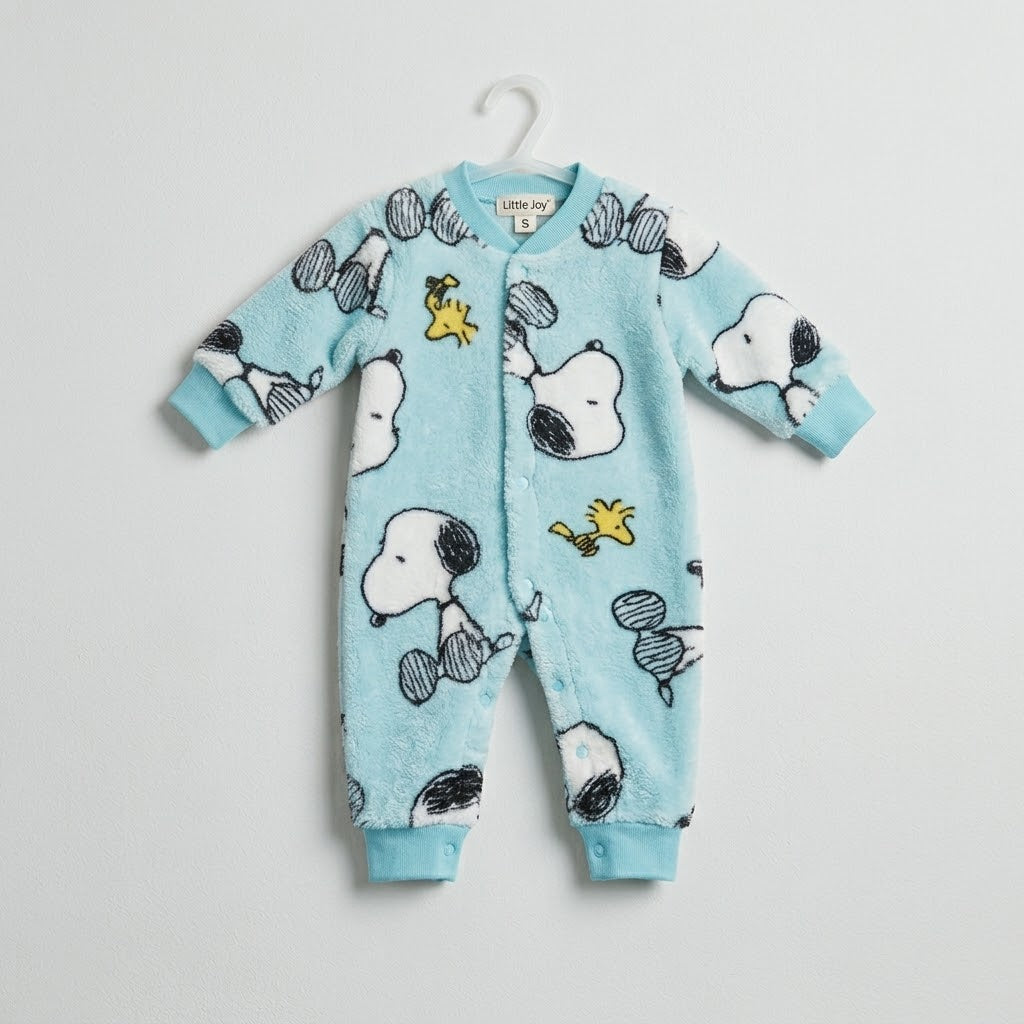 Classic Snoopy Print Plush Baby Romper - Sky Blue