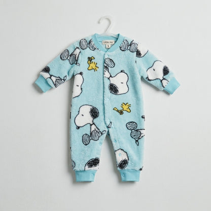 Classic Snoopy Print Plush Baby Romper - Sky Blue