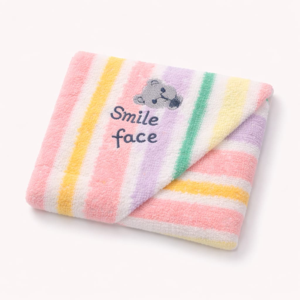 Rainbow Stripes Baby Towel – Soft Cotton | Smile Face Embroider