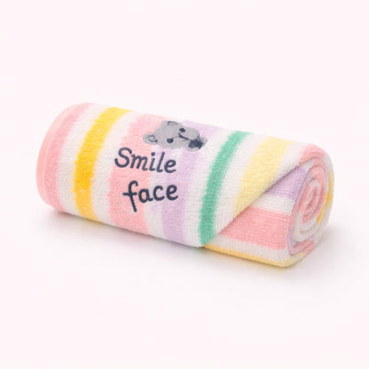 Rainbow Stripes Baby Towel – Soft Cotton | Smile Face Embroider