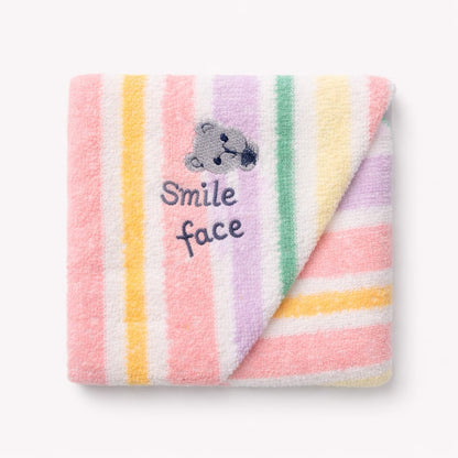 Rainbow Stripes Baby Towel – Soft Cotton | Smile Face Embroider