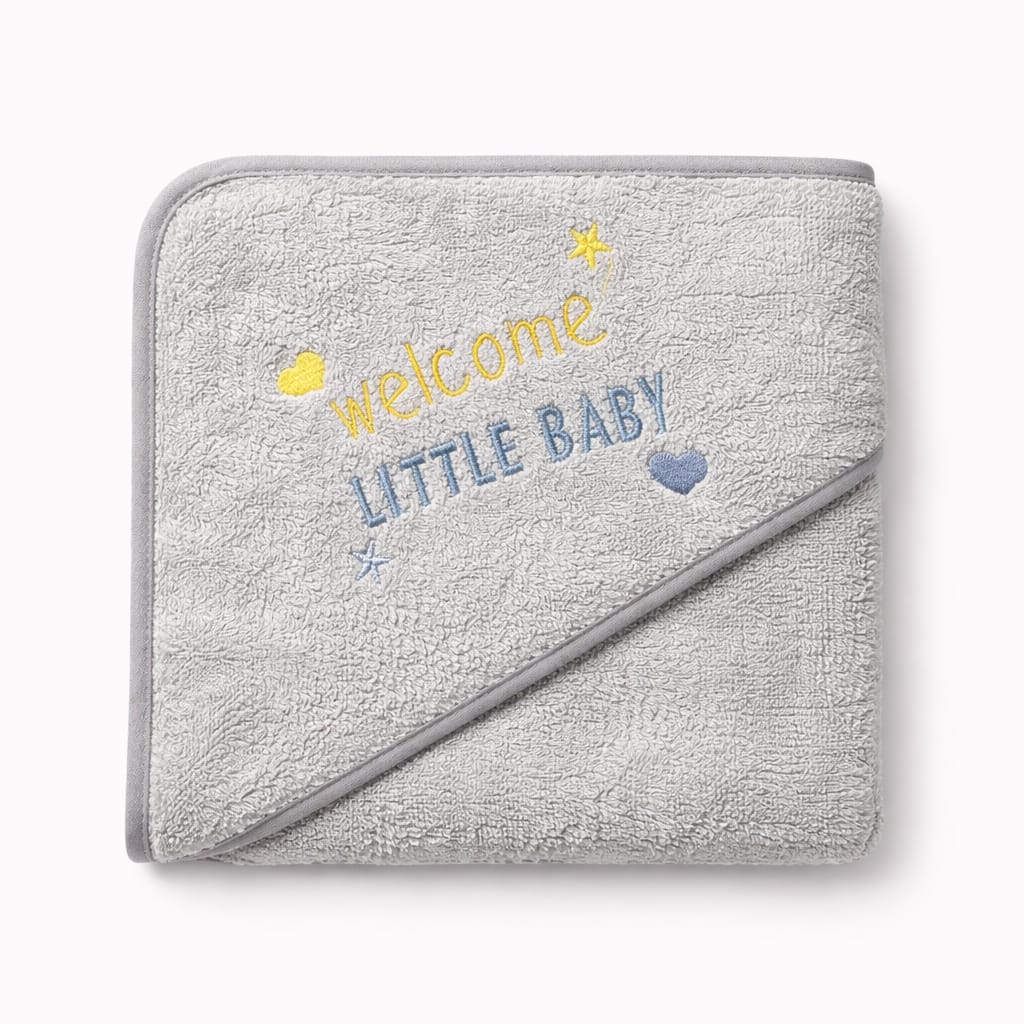 Grey Baby Bath Towel – Soft Cotton | Little Baby Embroidery