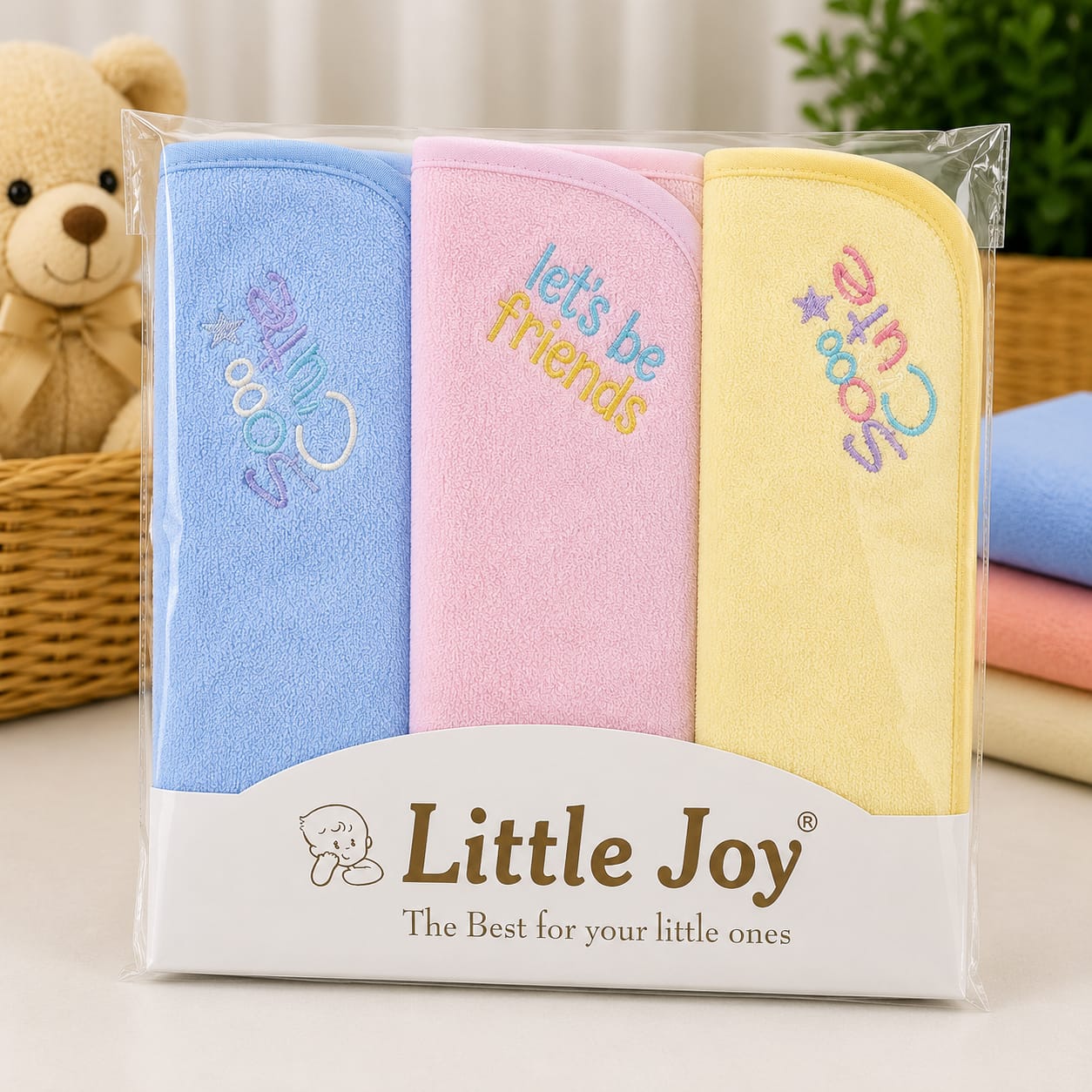 Embroidered Baby Washcloth Set – Friends & Cute Collection (3 Pack)