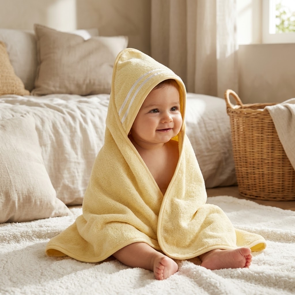 Soft Butter Yellow Hooded Baby Bath Towel