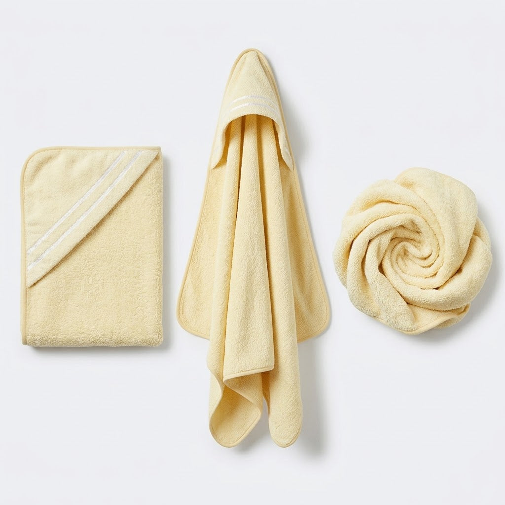 Soft Butter Yellow Hooded Baby Bath Towel