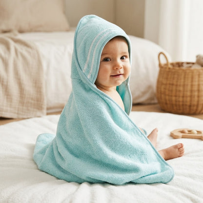 Soft Light Blue Hooded Baby Bath Towel