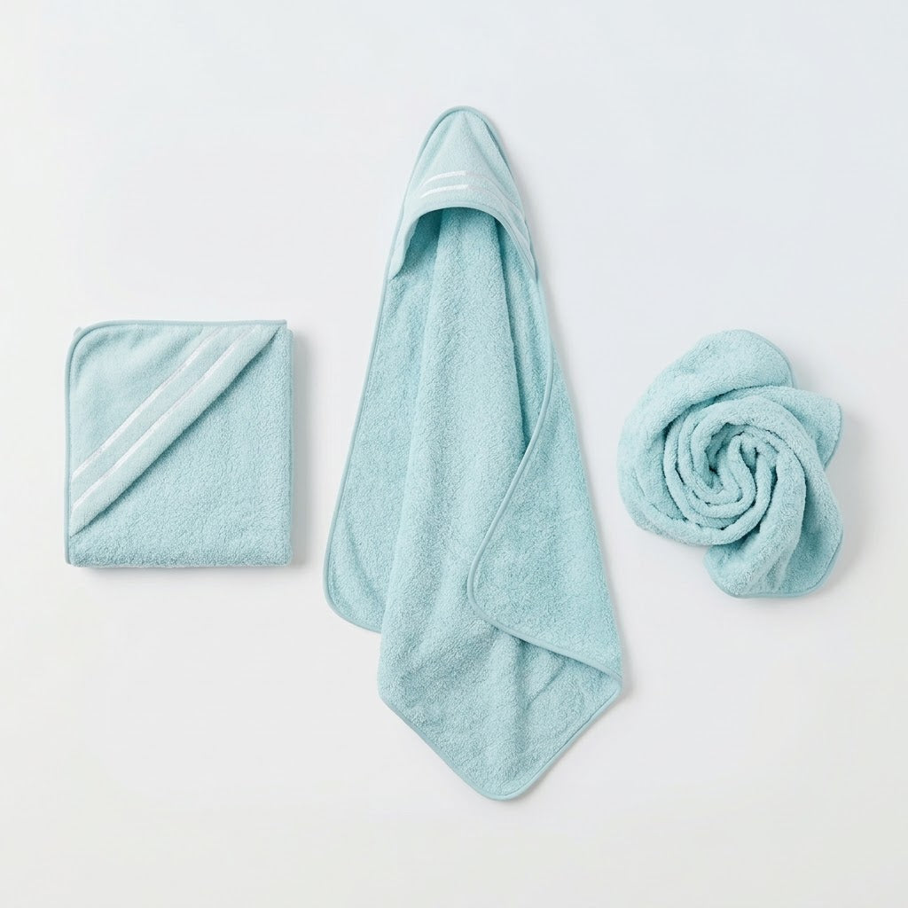 Soft Light Blue Hooded Baby Bath Towel
