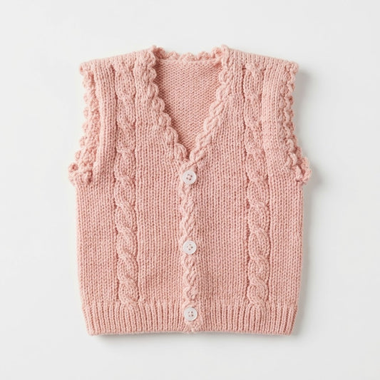 Soft Tea Pink Cable Knit Baby Vest