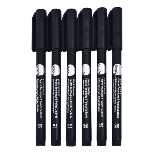 Daler Rowney Simply Black Fineliner Pen Set of 6