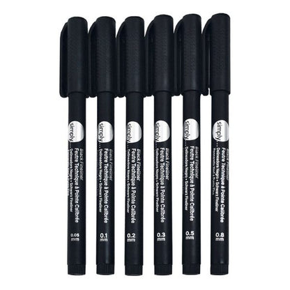 Daler Rowney Simply Black Fineliner Pen Set of 6