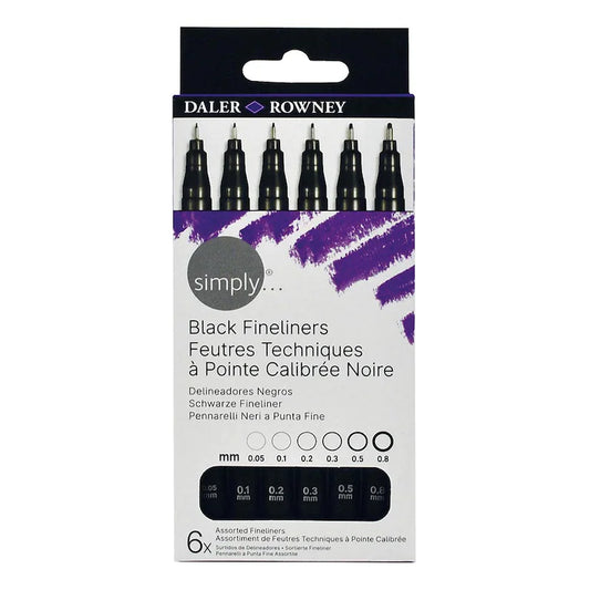 Daler Rowney Simply Black Fineliner Pen Set of 6