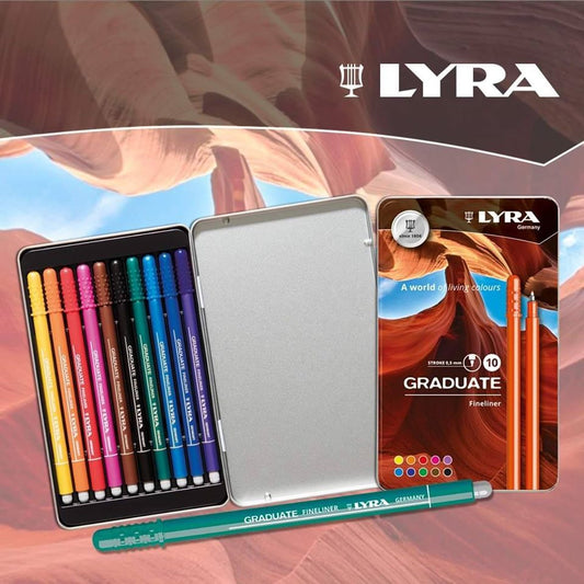 Lyra Graduate Fineliners 0.5mm In Metal box Of 10 Pcs