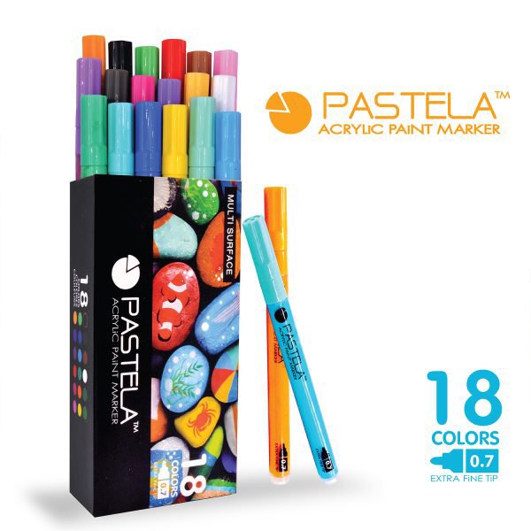 Pastela Acrylic Paint Markers Set Of 18 Pcs – 0.7mm Nib