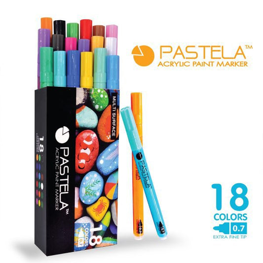 Pastela Acrylic Paint Markers Set Of 18 Pcs – 0.7mm Nib