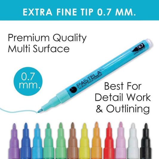 Pastela Acrylic Paint Marker Set Of 12 – 0.7mm Extra Fine Tip