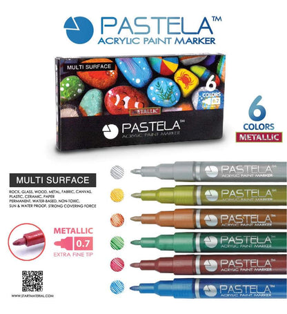 Pastela Metallic Acrylic Paint Marker Set Of 6 – 0.7mm