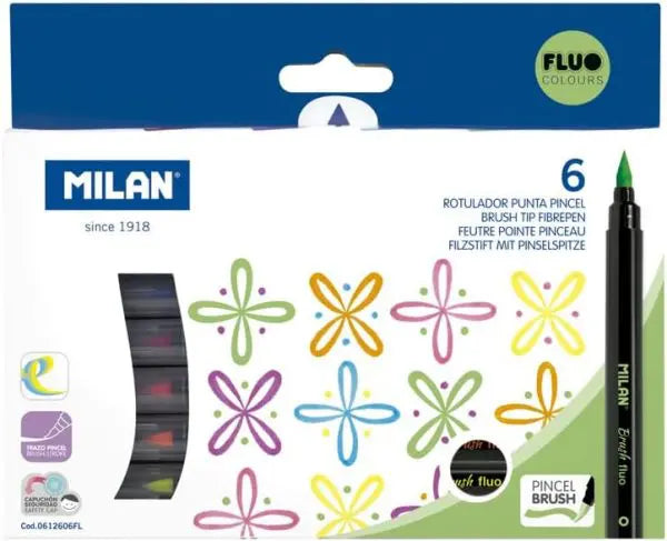 Milan Fluorescent Brush Markers Set Of 6