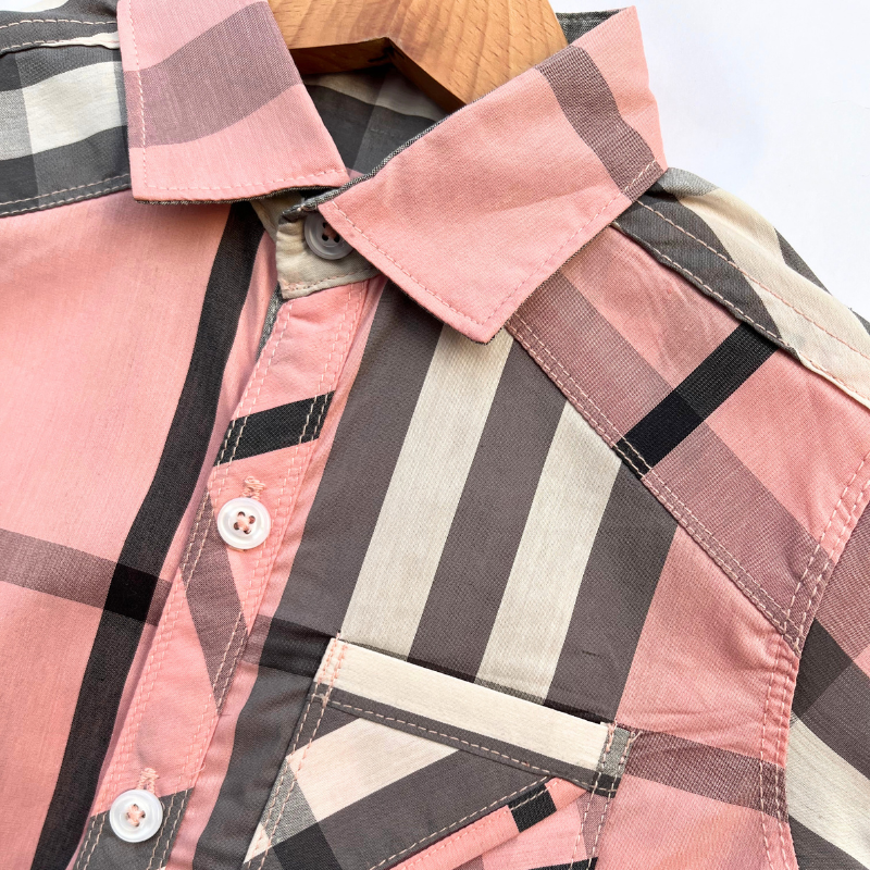 Kids Casual Chic Checkered Shirt (Pink)
