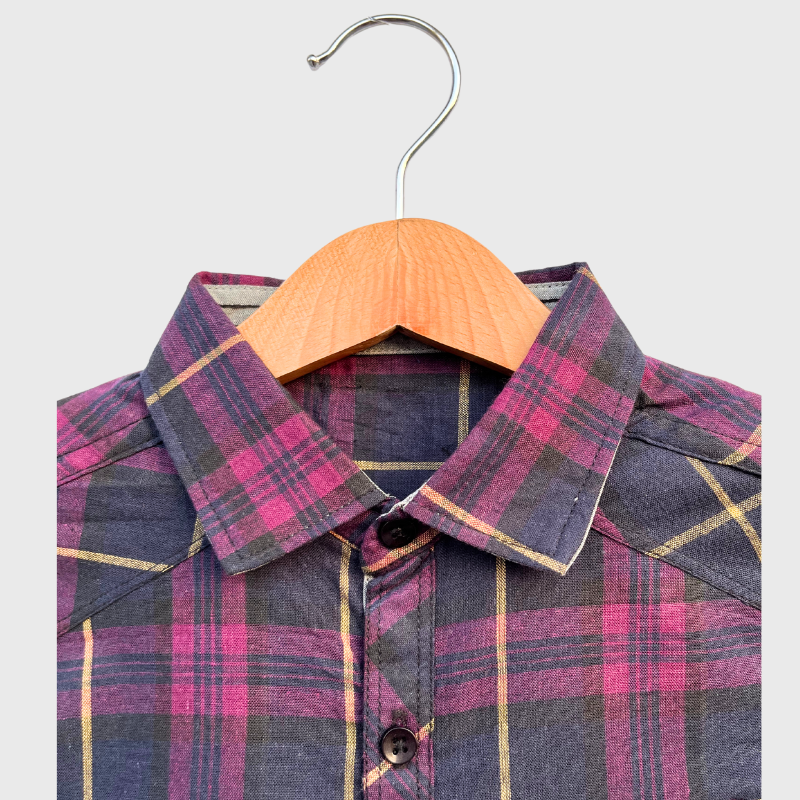 Kids Casual Checkered Shirt (Purple & Navy)