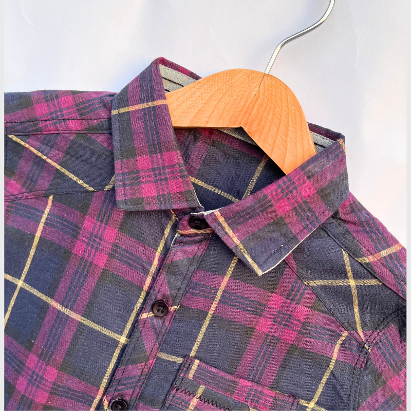 Kids Casual Checkered Shirt (Purple & Navy)