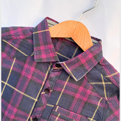 Kids Casual Checkered Shirt (Purple & Navy)