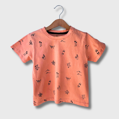 Kids Sunny Summer doodles Shorts & Tee Set (Peach)