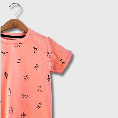 Kids Sunny Summer doodles Shorts & Tee Set (Peach)