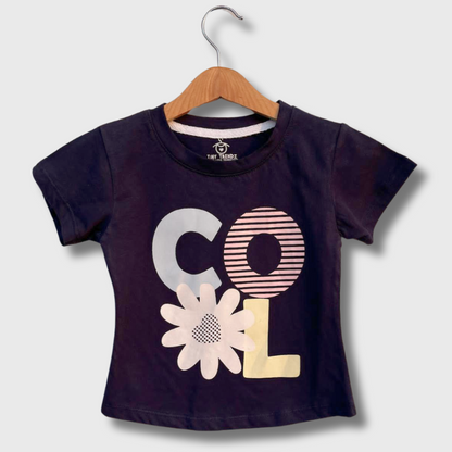 Kids Navy Floral 'COOL' Top (Navy blue)