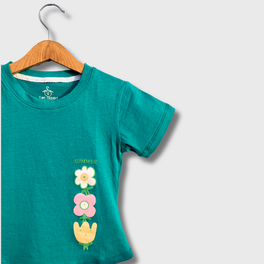 Kids Floral dance Top (Teal)