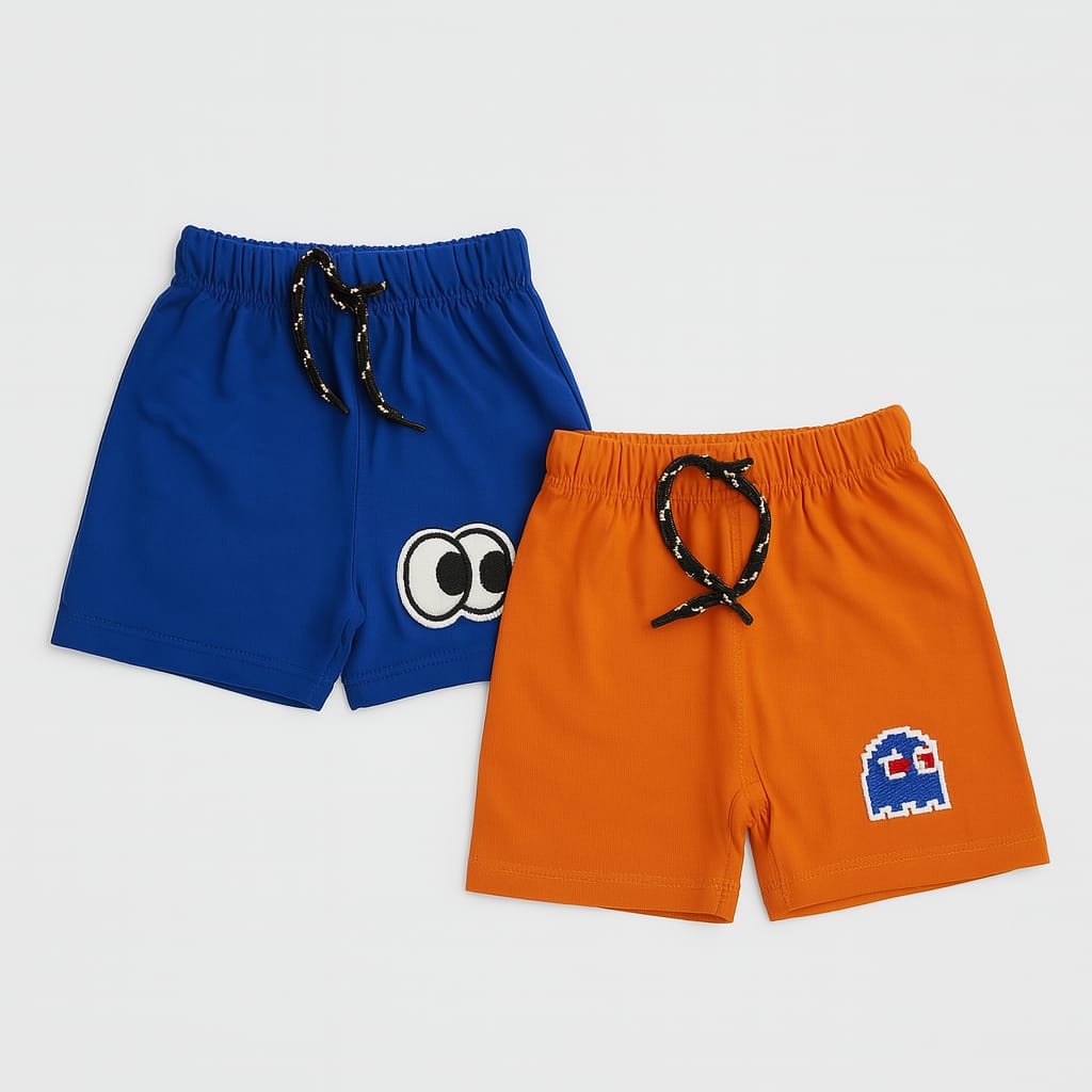 Googly & Ghost – Pack of 2 Kids’ Cotton Shorts (Royal Blue & Orange