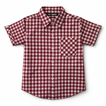 Deep Maroon Gingham Boys Casual Shirt – Soft Cotton