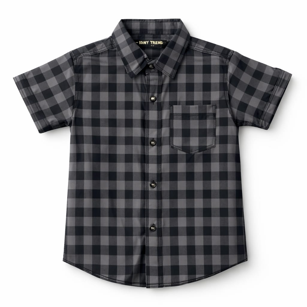 Charcoal Check Boys Casual Shirt – Soft Cotton
