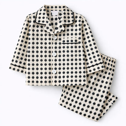 Polka Dot Cotton Full-Sleeve Night Suit for Kids
