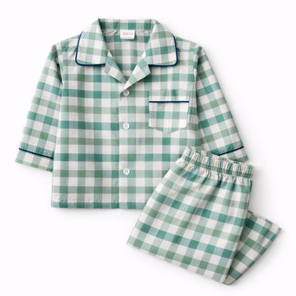 Green Check Cotton Full-Sleeve Night Suit