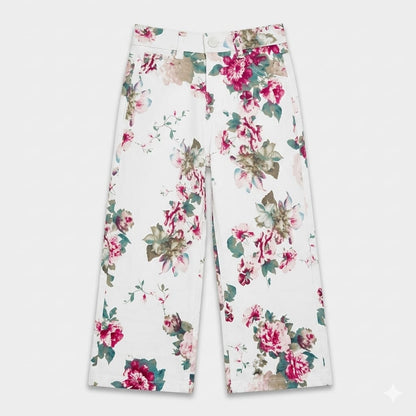 White Rose Garden Floral Denim Jeans