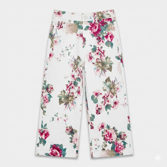 White Rose Garden Floral Denim Jeans
