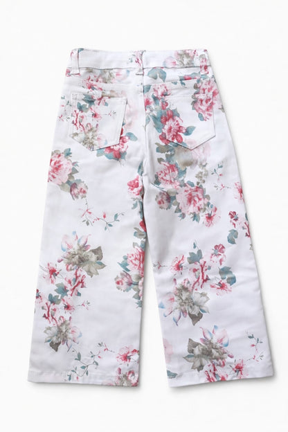 White Rose Garden Floral Denim Jeans